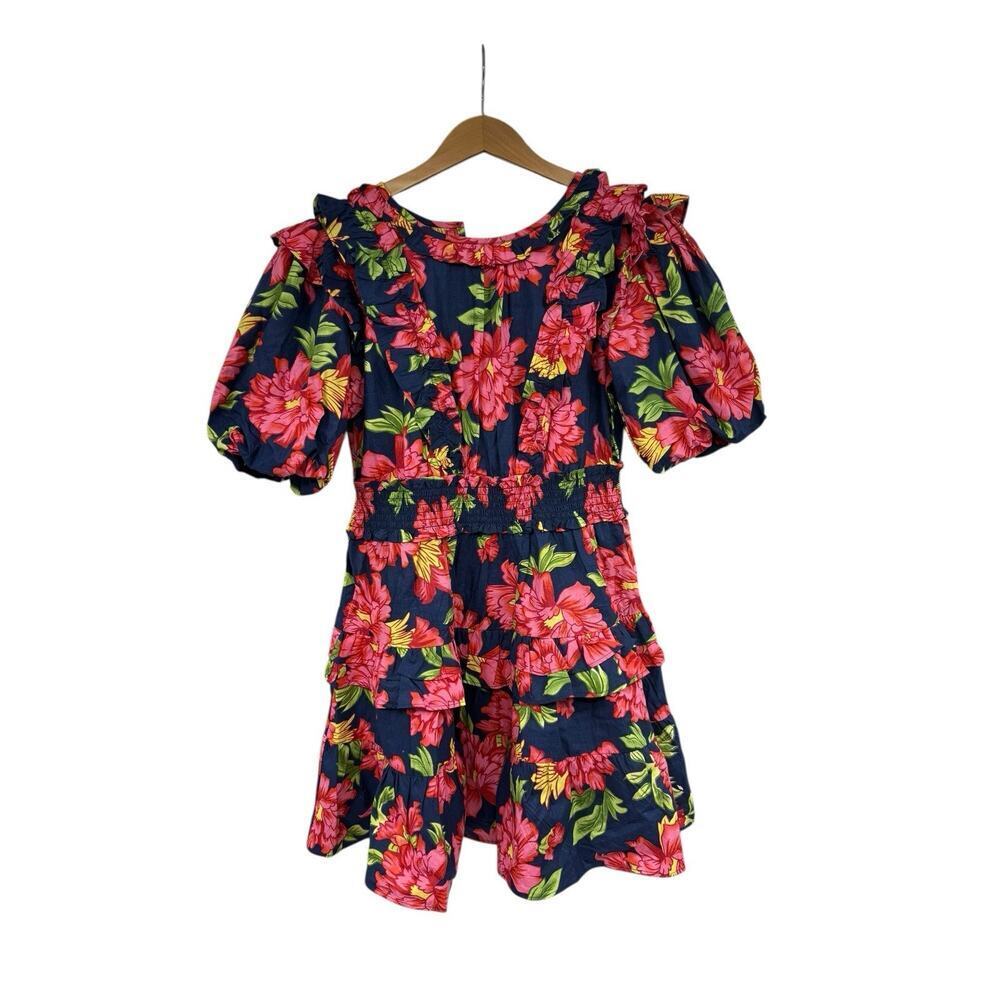 Walter Baker Ciara Floral Puff Sleeve Cotton Minidress Blue Pink M READ